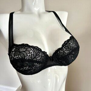Vintage Lou Bra from Paris, France Lace Underwire Black Fishnet Bra NWT